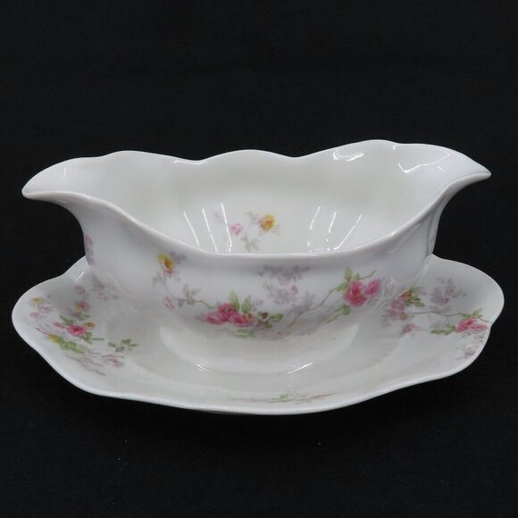 C Ahrenfeldt Limoges Gravy Boat Pink Yellow Roses Garden Flowers Floral Vintage - Picture 15 of 15